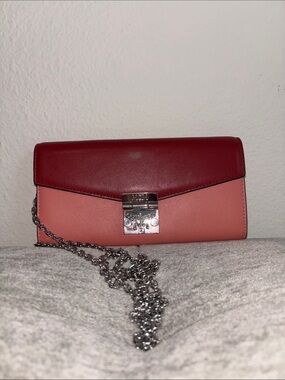 NWOT MCM Two-Tone Red and Pink Leather Crossbody Wallet Bag - Dust Bag & Box